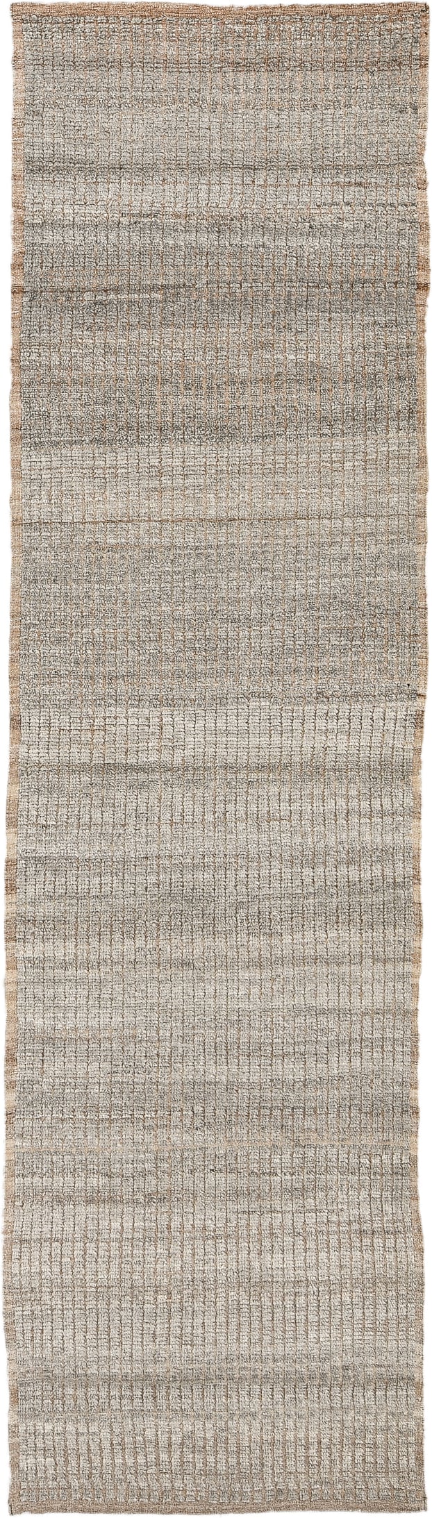 2' x 10' one-of-a-kind handmade vintage Tulu runner rug. Color palette: ivory, taupe, camel, beige, gray