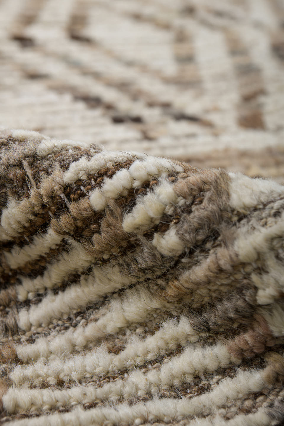3' x 12' one-of-a-kind handmade vintage Tulu runner rug. Color palette: ivory, taupe, brown, charcoal, camel, faint teal