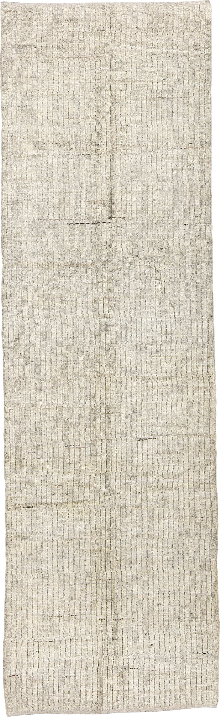 3' x 10' one-of-a-kind handmade vintage Tulu runner rug. Color palette: ivory, cream, taupe, charcoal, beige, gray, black