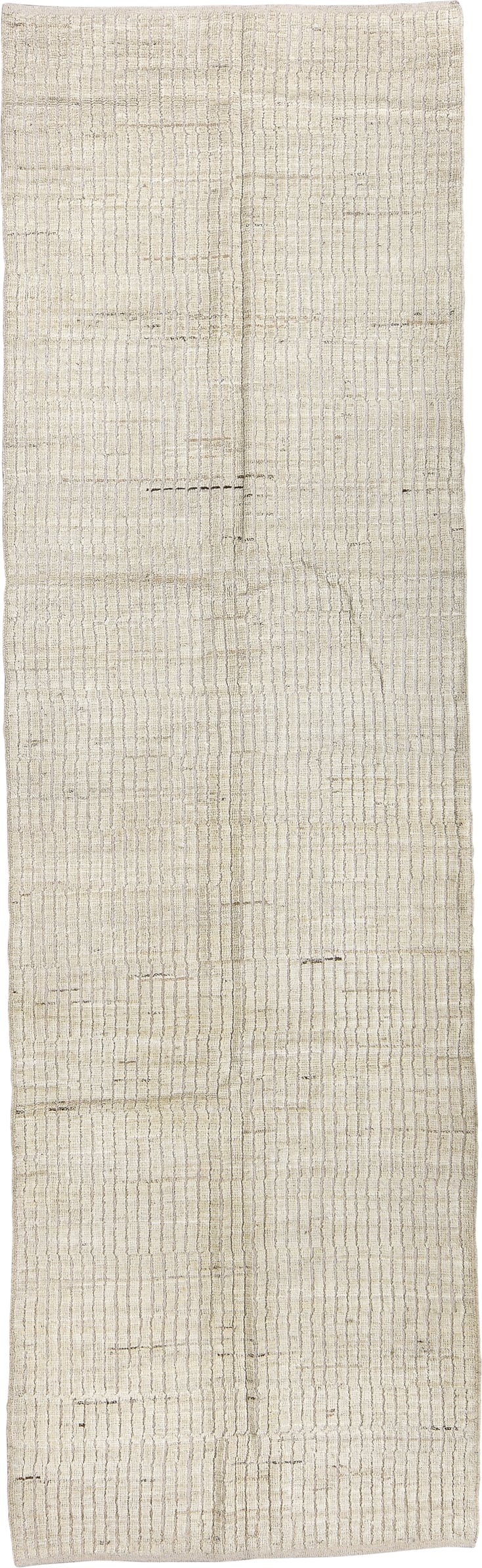 3' x 10' one-of-a-kind handmade vintage Tulu runner rug. Color palette: ivory, cream, taupe, charcoal, beige, gray, black