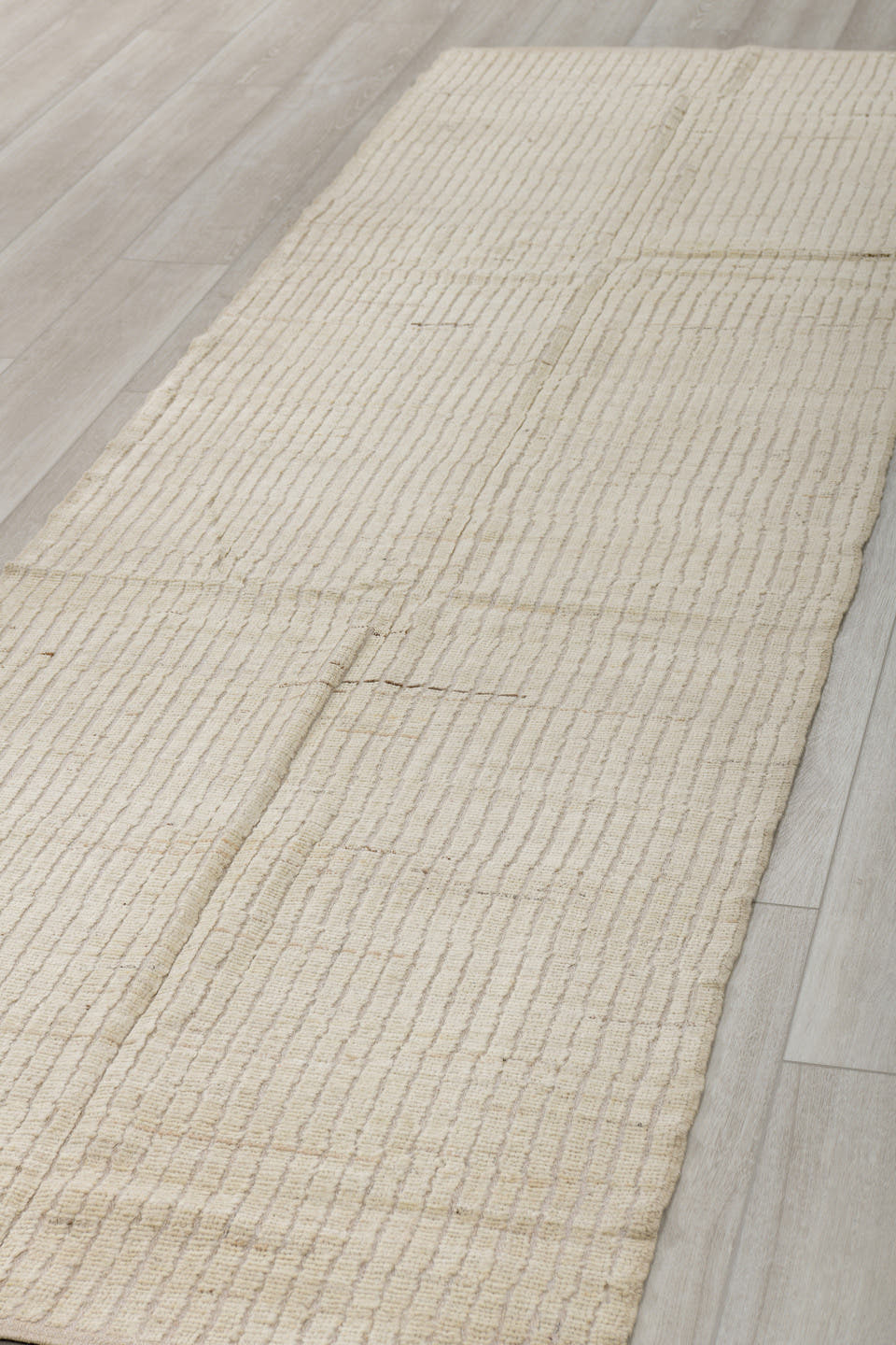 3' x 10' one-of-a-kind handmade vintage Tulu runner rug. Color palette: ivory, cream, taupe, charcoal, beige, gray, black