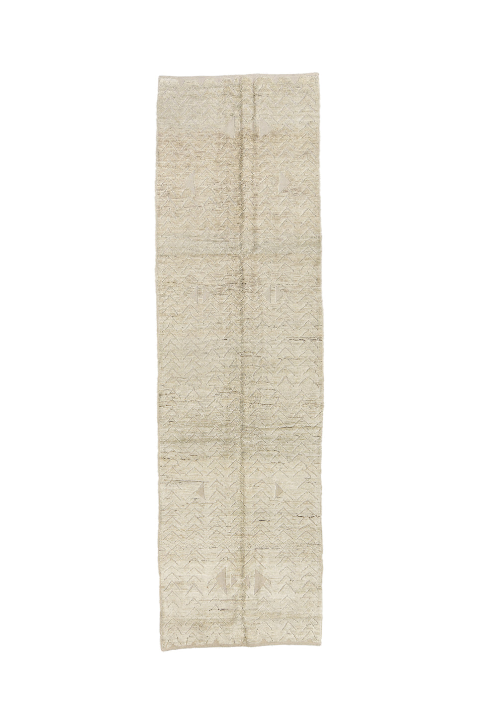 3' x 11' one-of-a-kind handmade vintage Tulu runner rug. Color palette: brown, dark gray, dim gray, gray, light gray