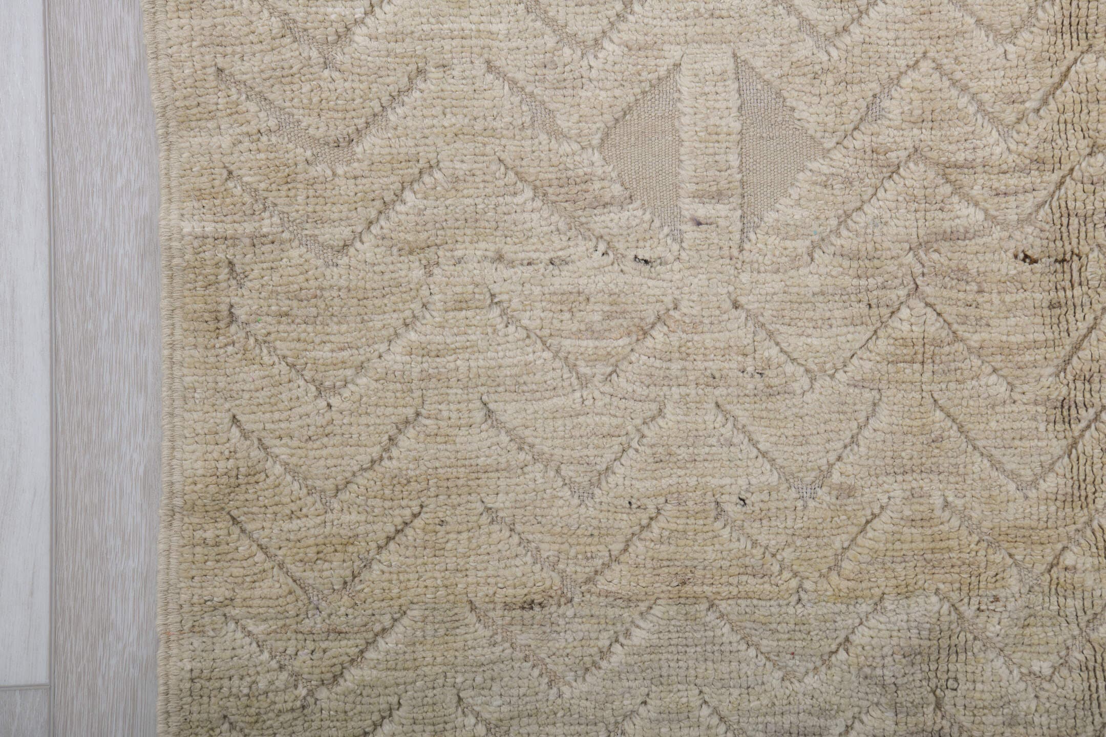 3' x 11' one-of-a-kind handmade vintage Tulu runner rug. Color palette: ivory, cream, beige, taupe, gray