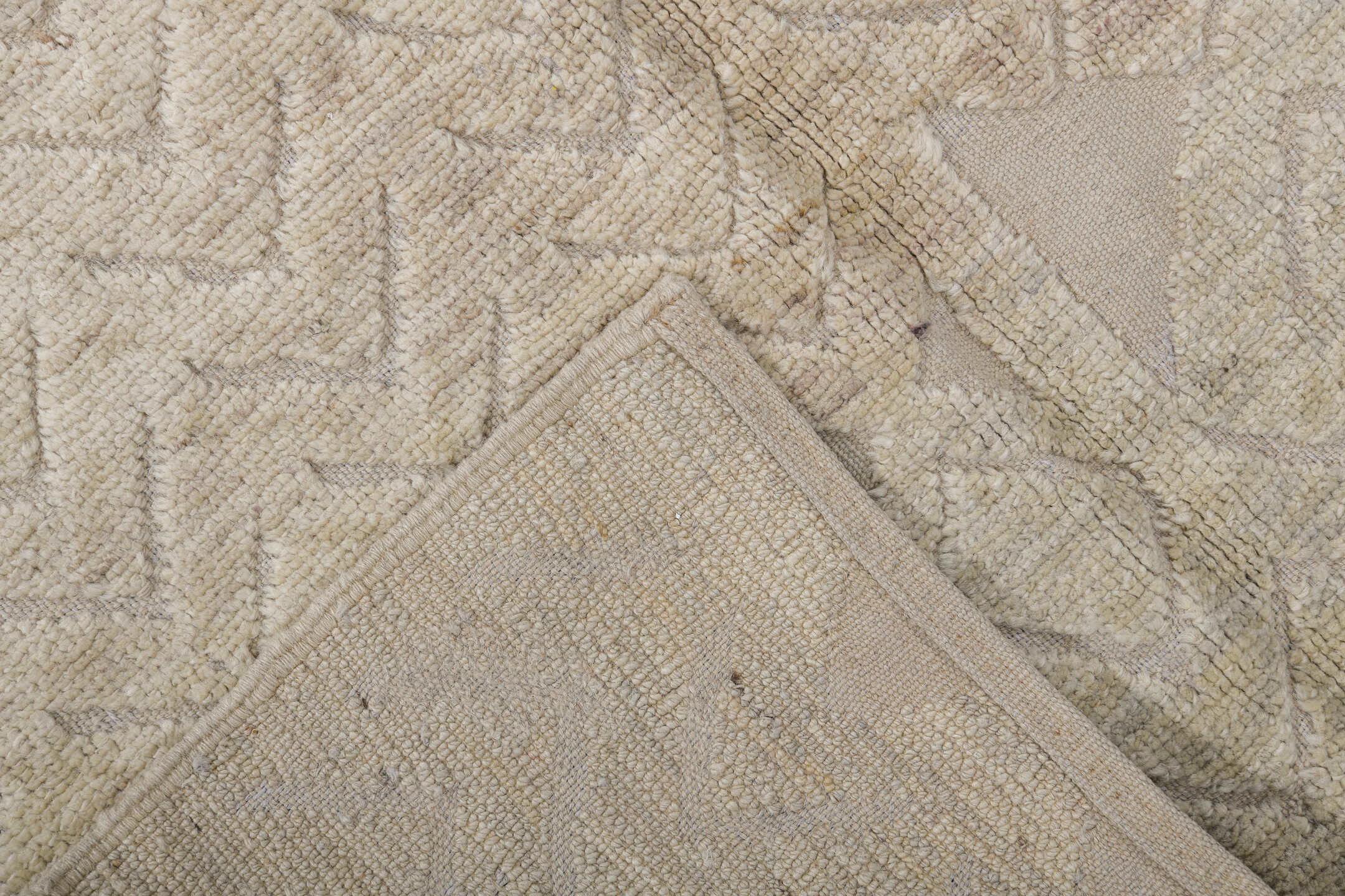 3' x 11' one-of-a-kind handmade vintage Tulu runner rug. Color palette: ivory, cream, beige, taupe, gray