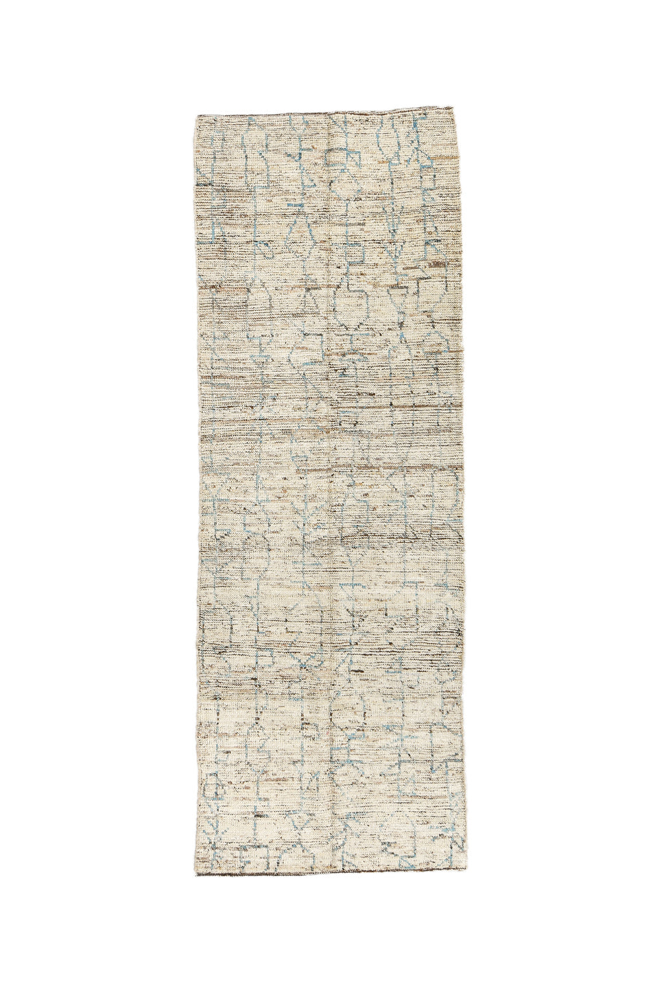 3' x 8' one-of-a-kind handmade vintage Tulu runner rug. Color palette: gainsboro, gray, light blue, light gray, off-white