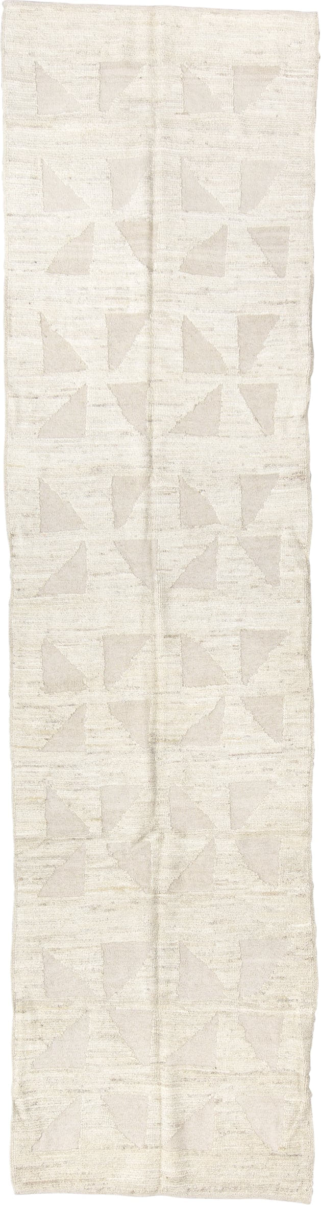 2' x 11' one-of-a-kind handmade vintage Tulu runner rug. Color palette: ivory, cream, beige