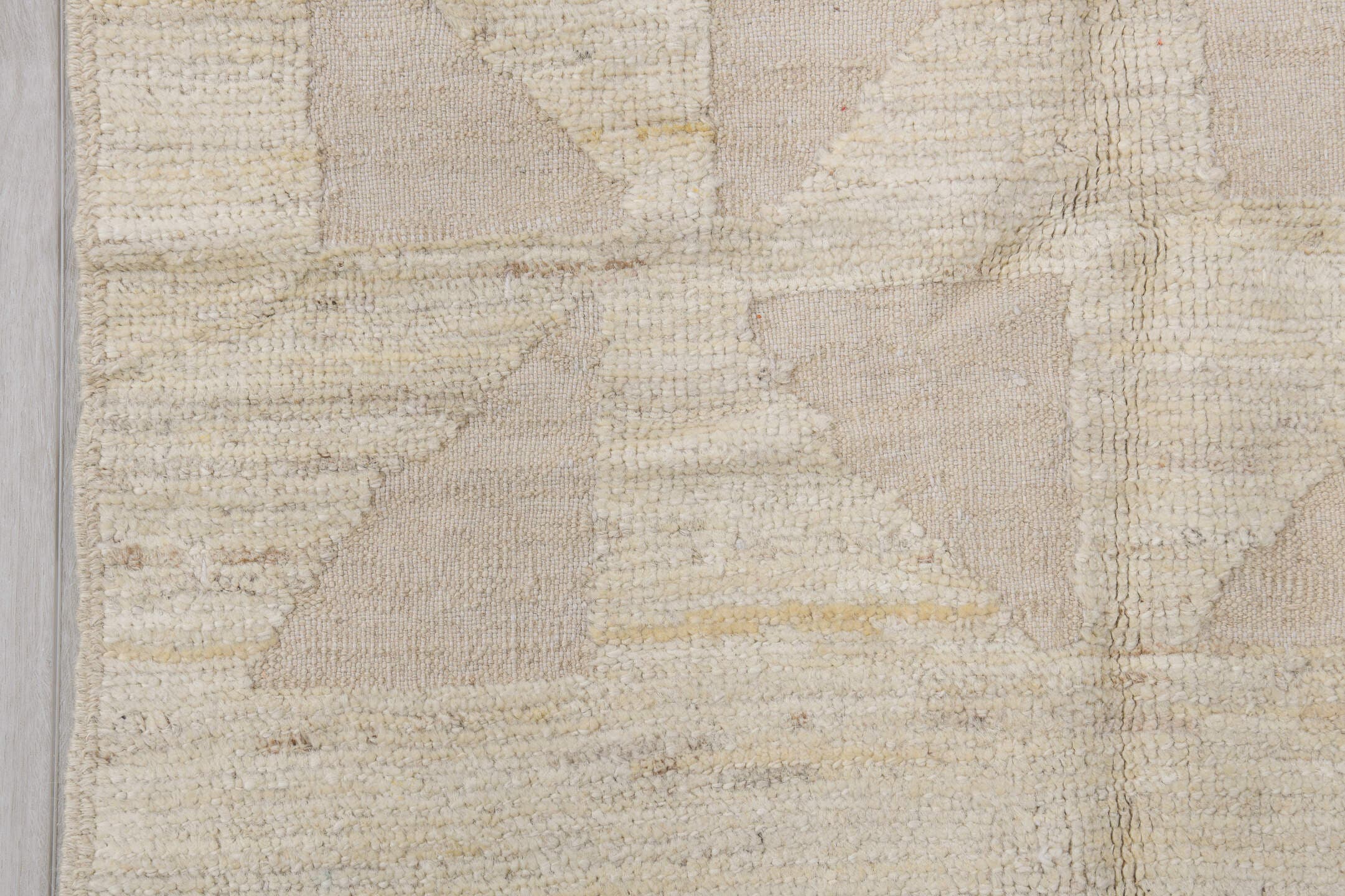 2' x 11' one-of-a-kind handmade vintage Tulu runner rug. Color palette: ivory, cream, beige