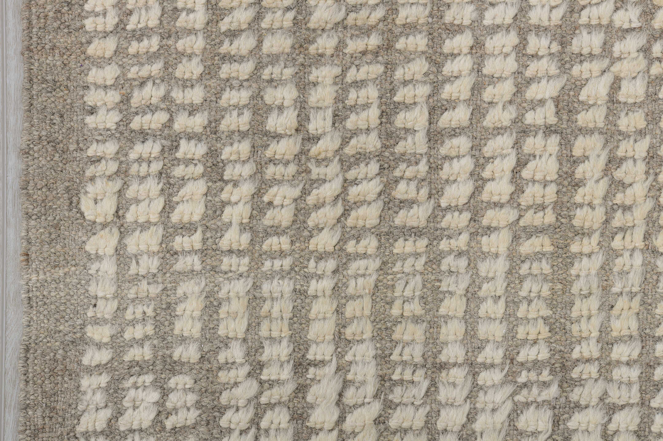 2' x 12' one-of-a-kind handmade vintage Tulu runner rug. Color palette: ivory, taupe, cream, light gray, beige, gray