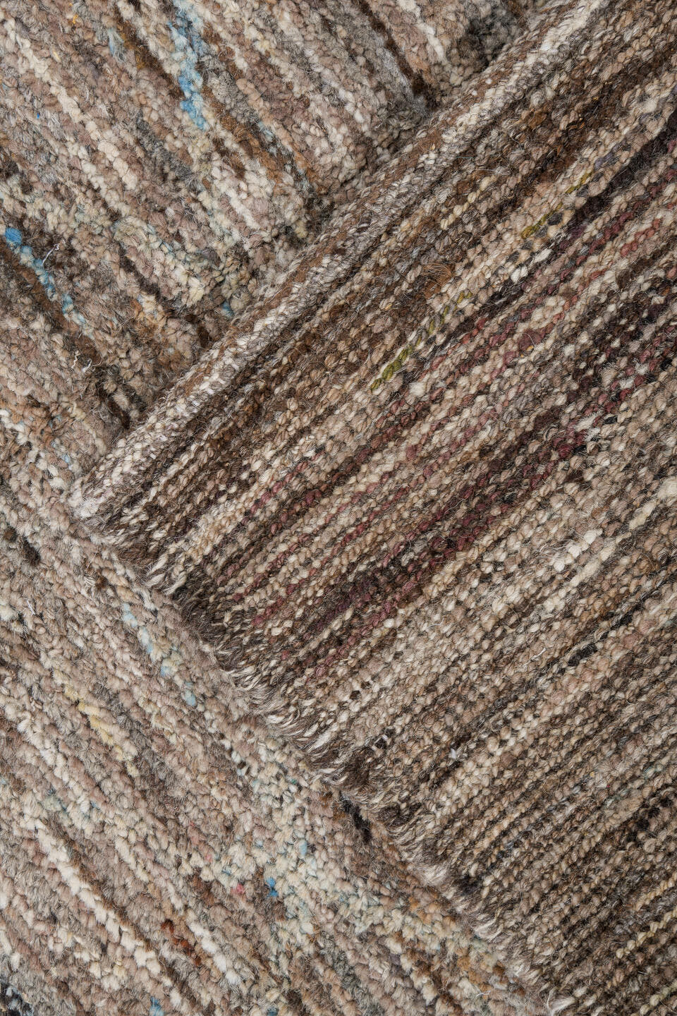 3' x 10' one-of-a-kind handmade vintage Tulu runner rug. Color palette: taupe, ivory, brown, camel, pale blue, beige, gray