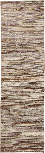 2' x 9' one-of-a-kind handmade vintage Tulu runner rug. Color palette: ivory, brown, taupe, camel, charcoal, beige, gray