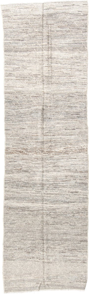 2' x 9' one-of-a-kind handmade vintage Tulu runner rug. Color palette: ivory, taupe, cream, beige, gray