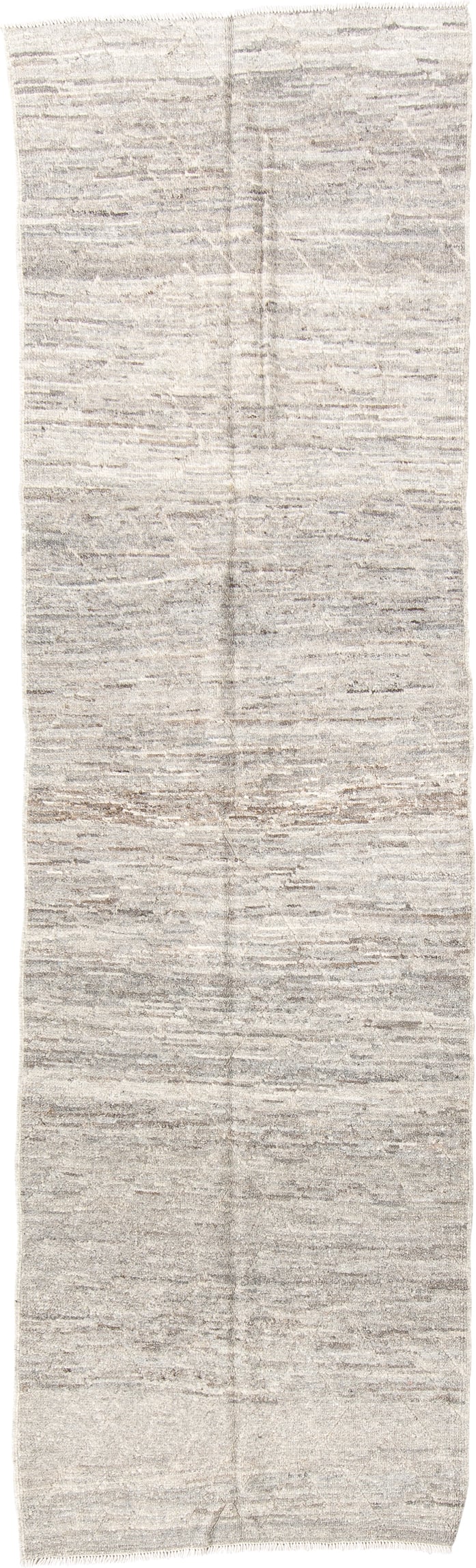 2' x 9' one-of-a-kind handmade vintage Tulu runner rug. Color palette: ivory, taupe, cream, beige, gray