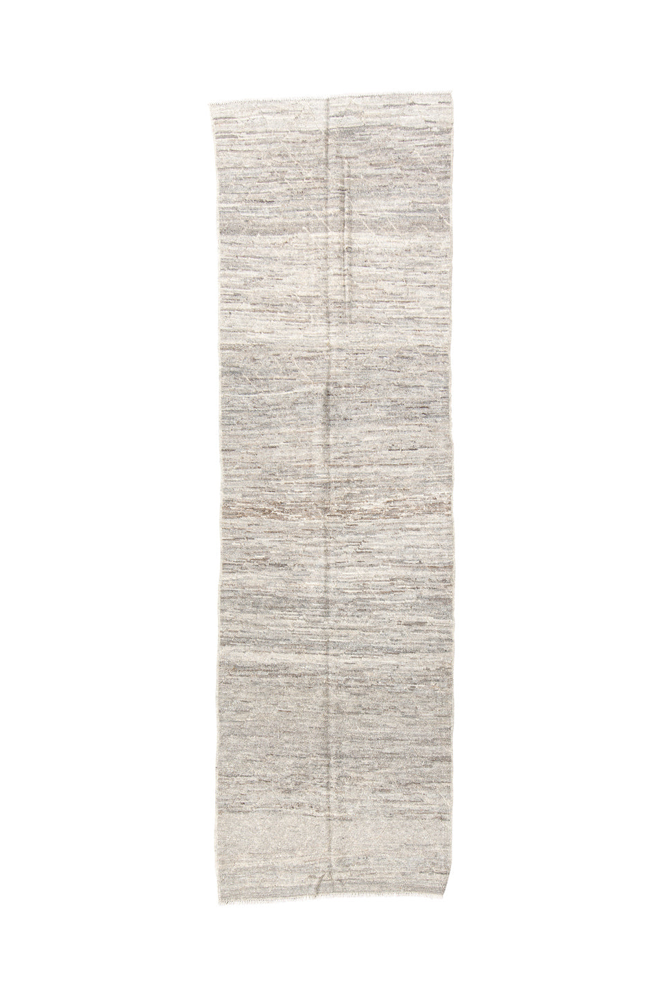 2' x 9' one-of-a-kind handmade vintage Tulu runner rug. Color palette: gray, light gray, off-white, pink, silver