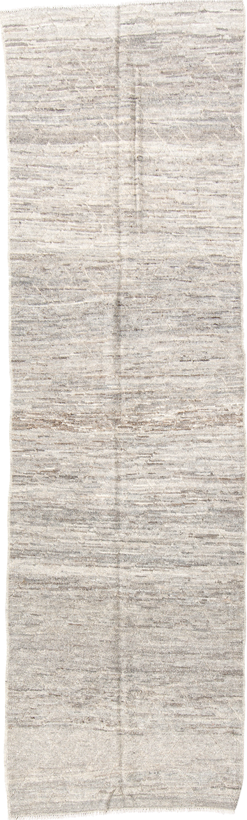 2' x 9' one-of-a-kind handmade vintage Tulu runner rug. Color palette: ivory, taupe, cream, beige, gray
