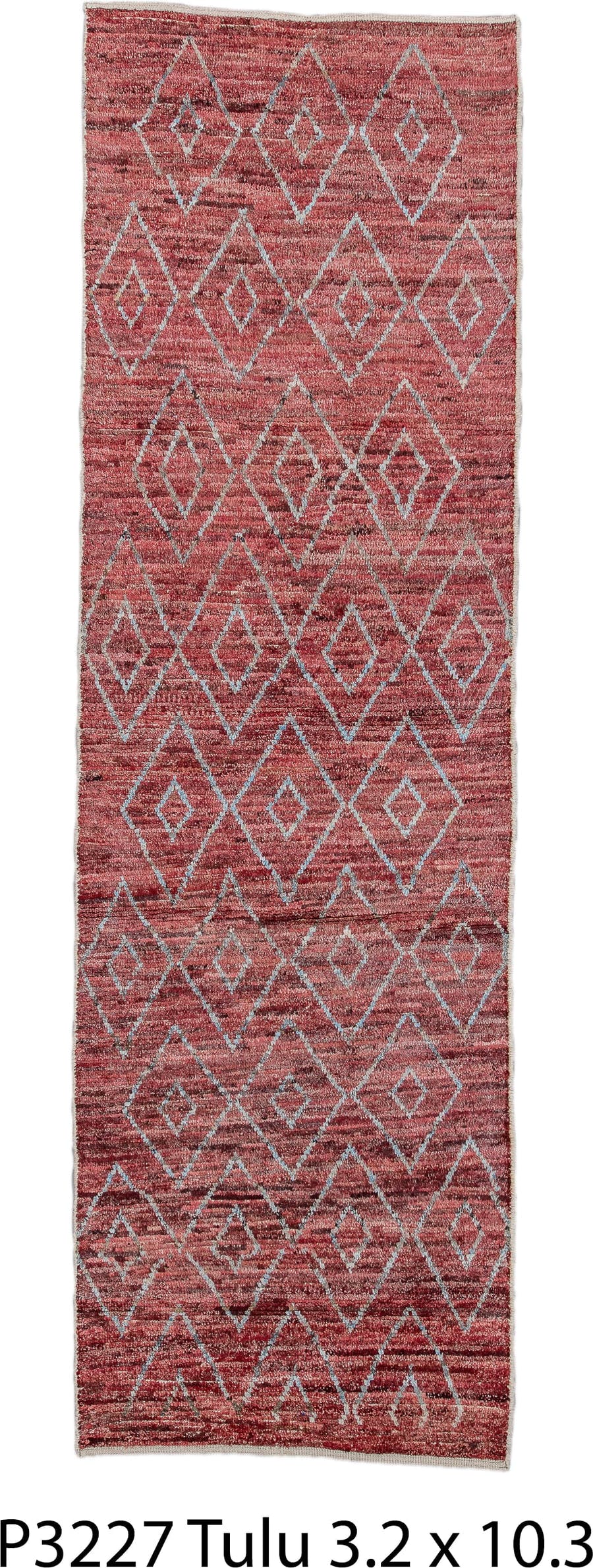 3' x 10' one-of-a-kind handmade vintage Tulu runner rug. Color palette: rose, terracotta, ivory, crimson, taupe, pink, red