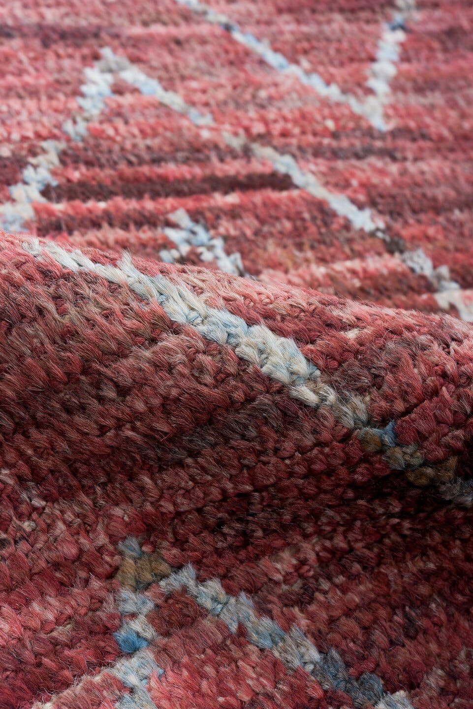3' x 10' one-of-a-kind handmade vintage Tulu runner rug. Color palette: rose, terracotta, ivory, crimson, taupe, pink, red