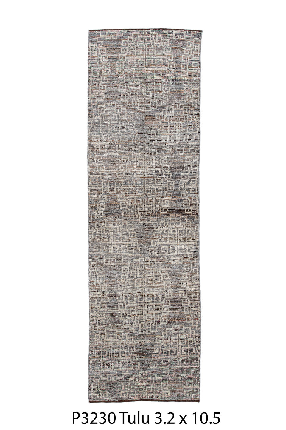 3' x 10' one-of-a-kind handmade vintage Tulu runner rug. Color palette: gainsboro, gray, light gray, off-white, pink, silver