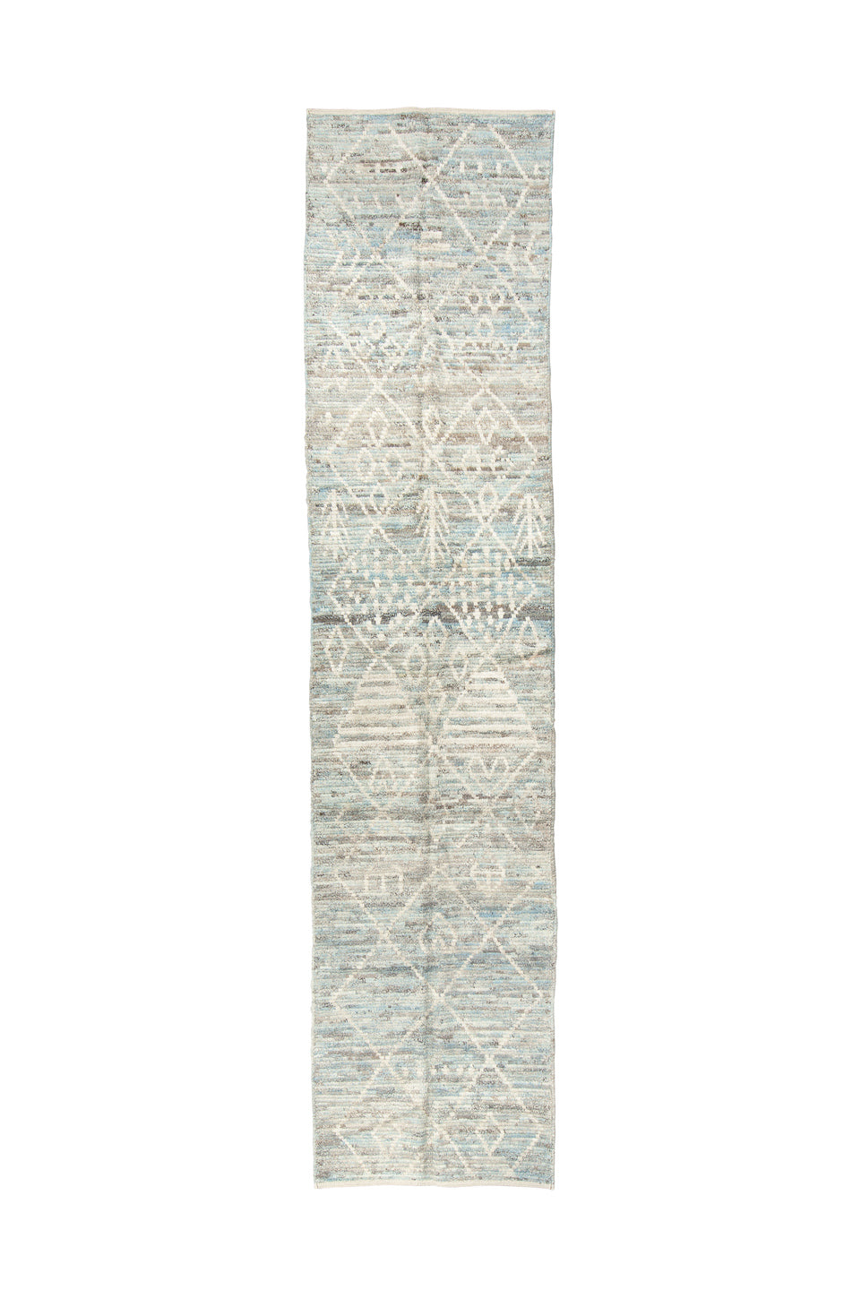 2' x 12' one-of-a-kind handmade vintage Tulu runner rug. Color palette: black, dark gray, gainsboro, gray, light gray