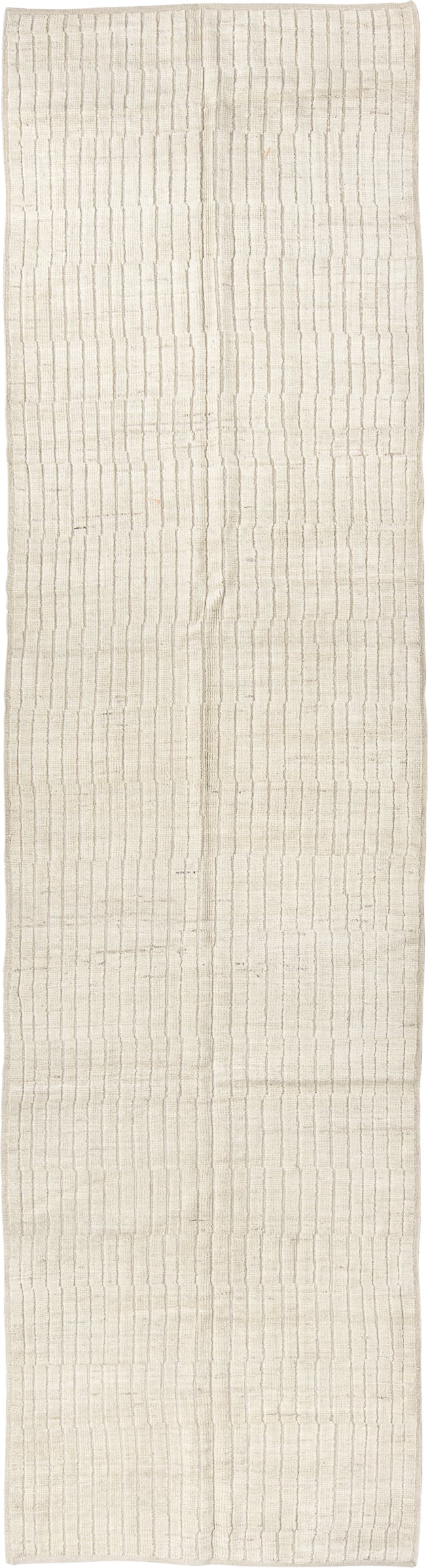3' x 11' one-of-a-kind handmade vintage Tulu runner rug. Color palette: ivory, cream, beige, taupe, gray