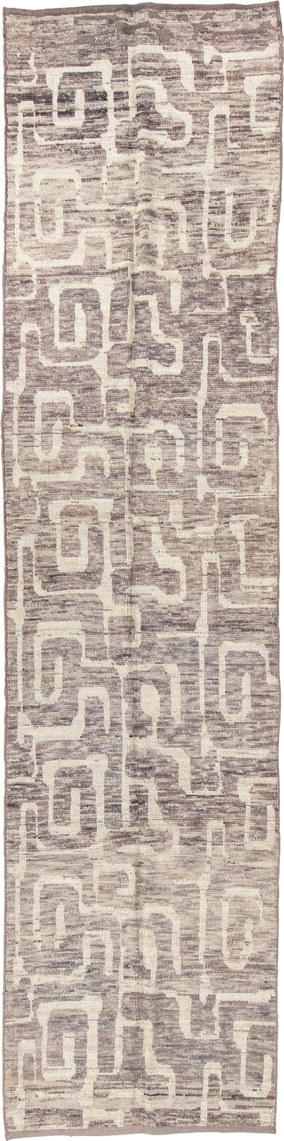 3' x 13' one-of-a-kind handmade vintage Tulu runner rug. Color palette: ivory, taupe, stone, gray, greige, beige