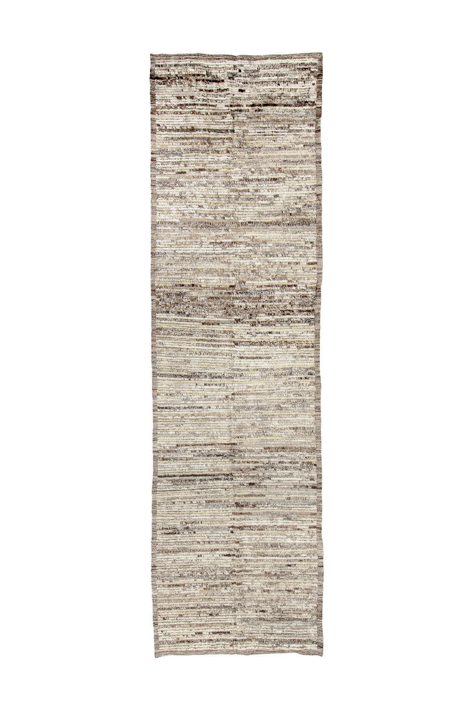 3' x 11' one-of-a-kind handmade vintage Tulu runner rug. Color palette: black, brown, charcoal, dark gray, dim gray