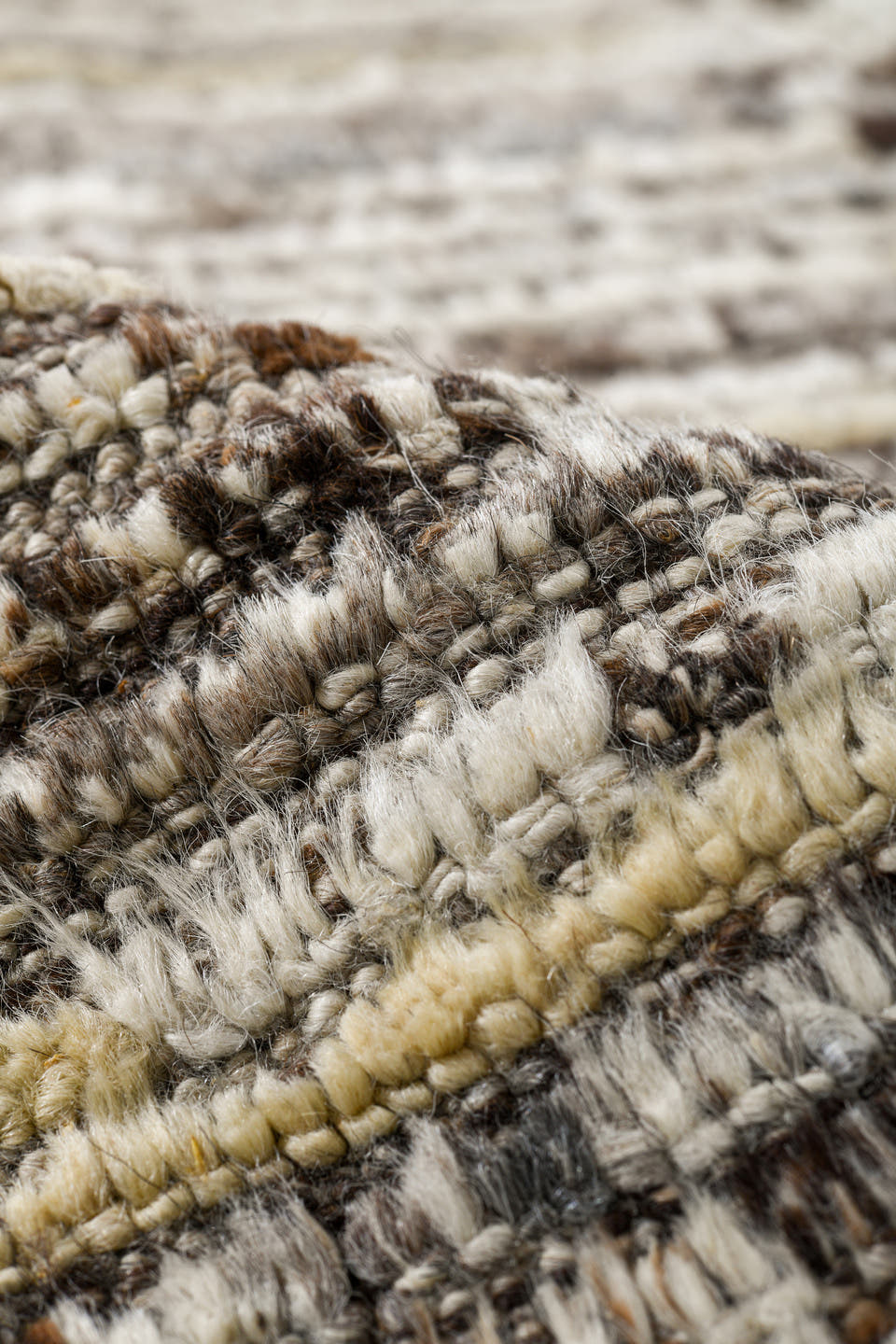 3' x 11' one-of-a-kind handmade vintage Tulu runner rug. Color palette: ivory, taupe, brown, charcoal, cream, beige, gray