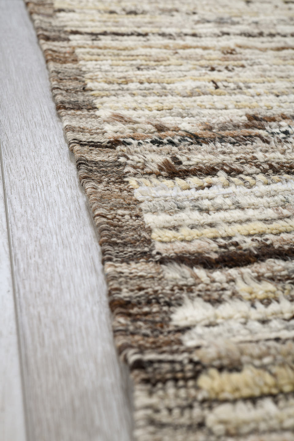 3' x 11' one-of-a-kind handmade vintage Tulu runner rug. Color palette: ivory, taupe, brown, charcoal, cream, beige, gray