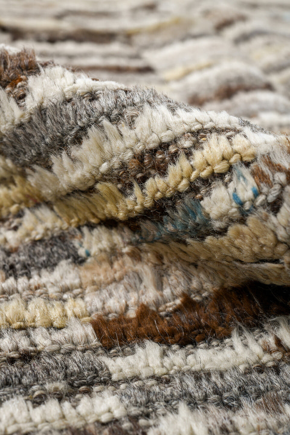 3' x 12' one-of-a-kind handmade vintage Tulu runner rug. Color palette: ivory, taupe, brown, gray, charcoal, camel