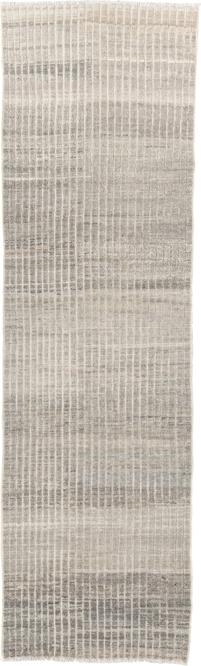 2' x 9' one-of-a-kind handmade vintage Tulu runner rug. Color palette: ivory, taupe, gray, cream, charcoal, beige, black