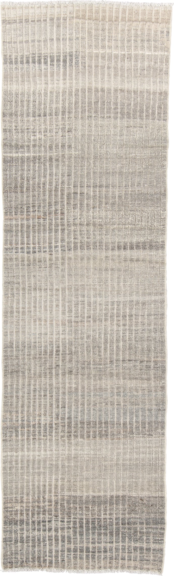 2' x 9' one-of-a-kind handmade vintage Tulu runner rug. Color palette: ivory, taupe, gray, cream, charcoal, beige, black