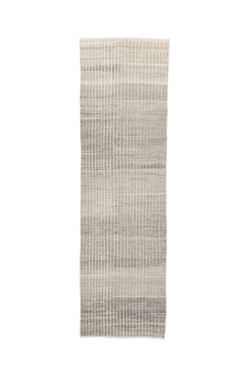 2' x 9' one-of-a-kind handmade vintage Tulu runner rug. Color palette: dark gray, dim gray, gainsboro, gray, light gray