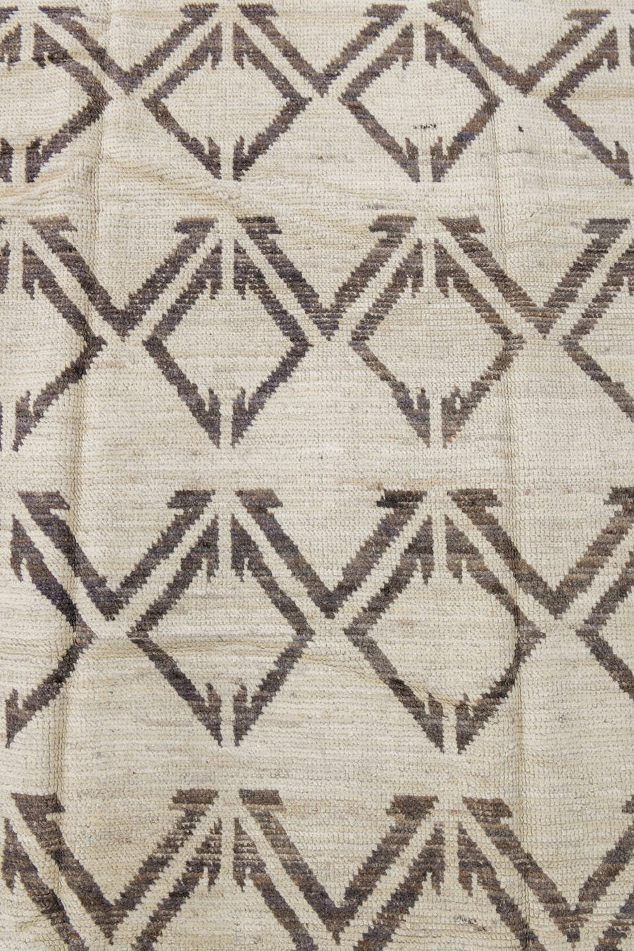 4' x 11' one-of-a-kind handmade vintage Tulu runner rug. Color palette: ivory, charcoal, taupe, black, gray, beige
