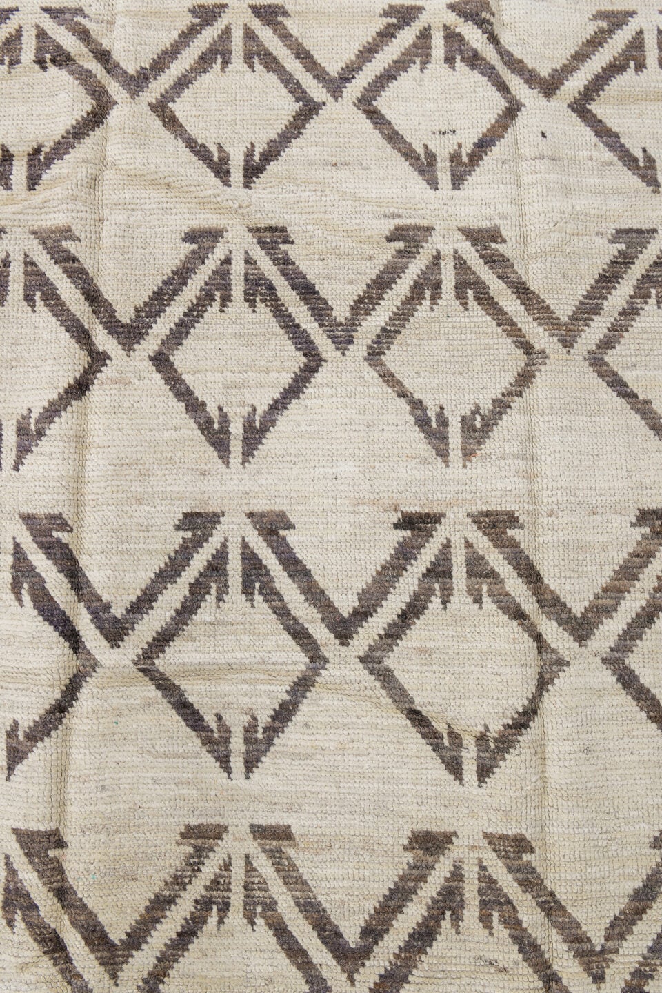 4' x 11' one-of-a-kind handmade vintage Tulu runner rug. Color palette: ivory, charcoal, taupe, black, gray, beige