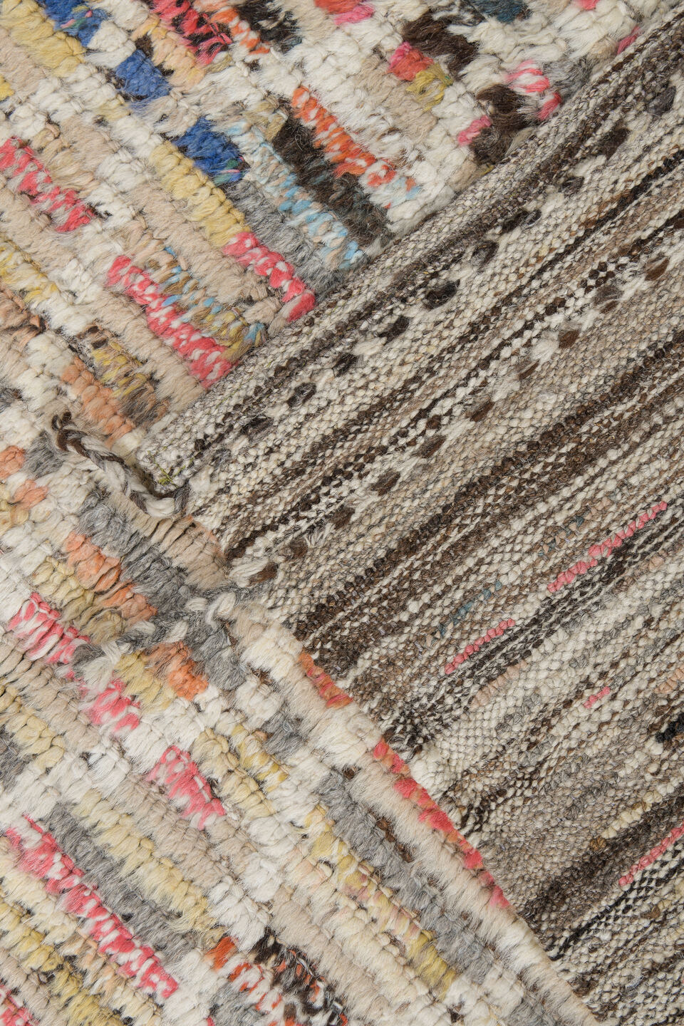 3' x 12' one-of-a-kind handmade vintage Tulu runner rug. Color palette: blue, brown, gray, indian red, light gray, off-white