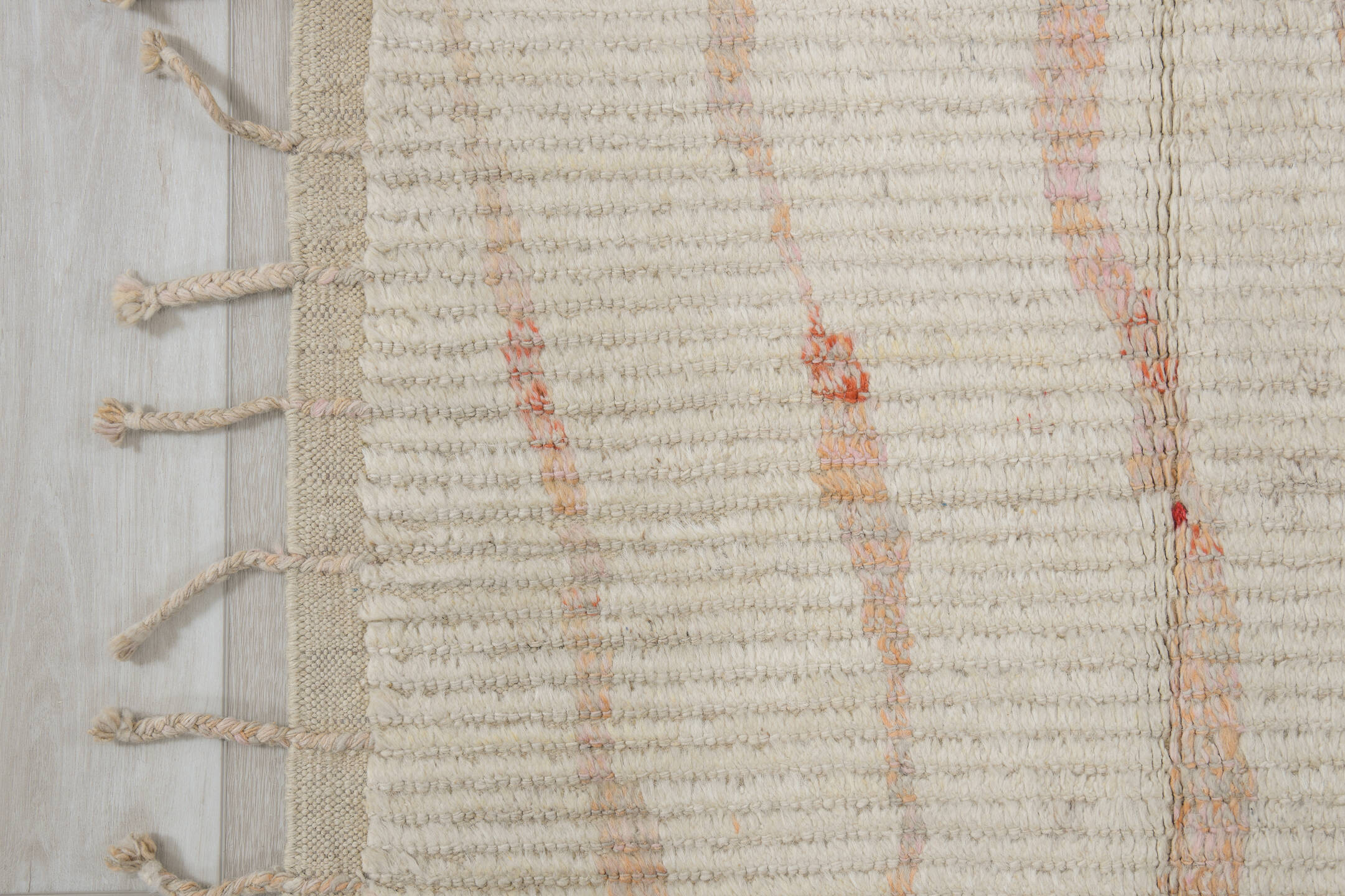 3' x 13' one-of-a-kind handmade vintage Tulu runner rug. Color palette: brown, gainsboro, gray, light gray, linen, off-white