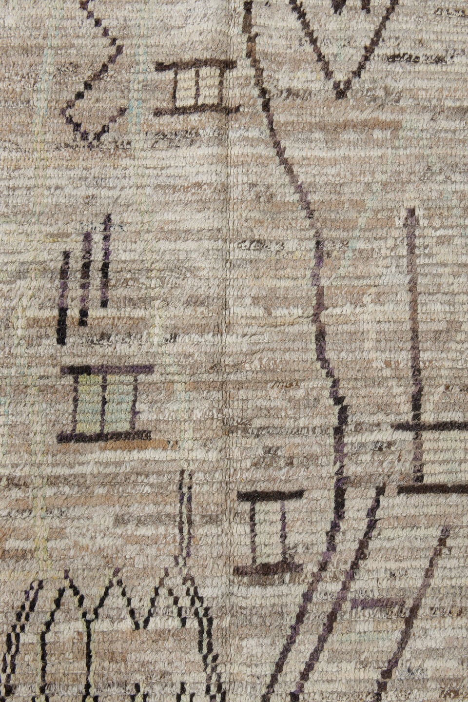 3' x 13' one-of-a-kind handmade vintage Tulu runner rug. Color palette: ivory, taupe, charcoal, beige, stone, gray, black