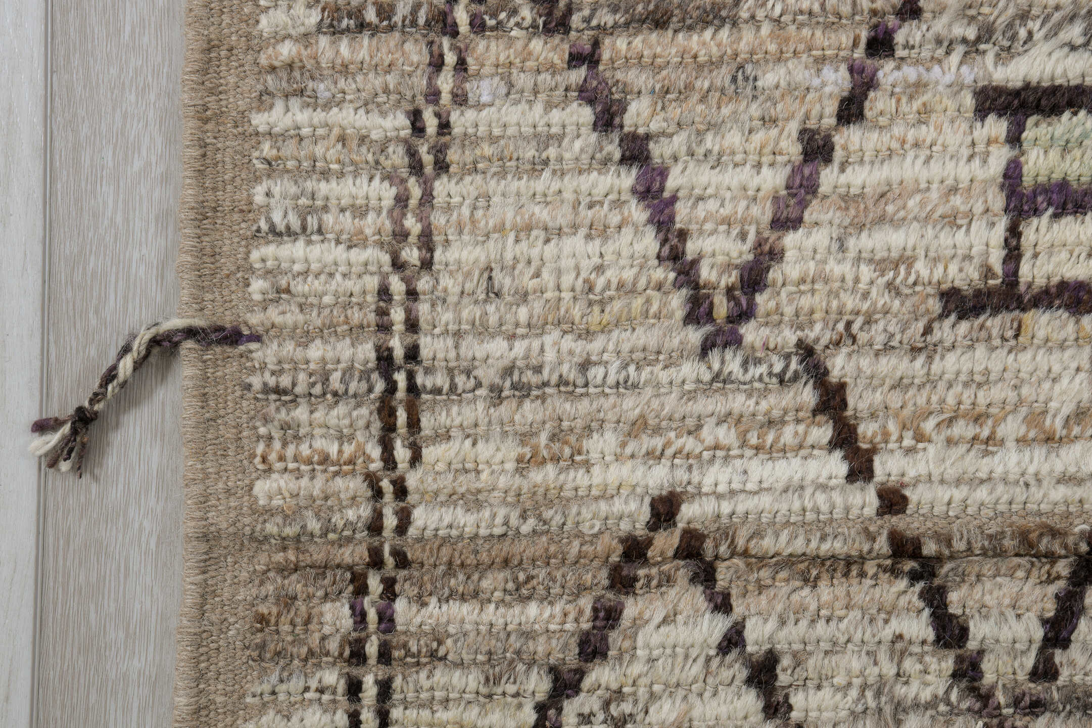 3' x 13' one-of-a-kind handmade vintage Tulu runner rug. Color palette: ivory, taupe, charcoal, beige, stone, gray, black