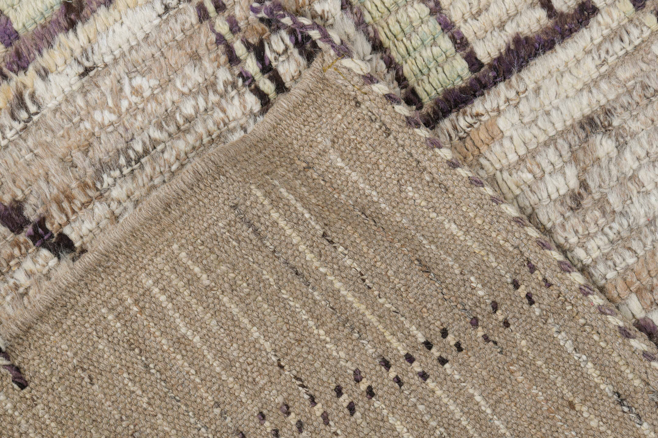 3' x 13' one-of-a-kind handmade vintage Tulu runner rug. Color palette: ivory, taupe, charcoal, beige, stone, gray, black