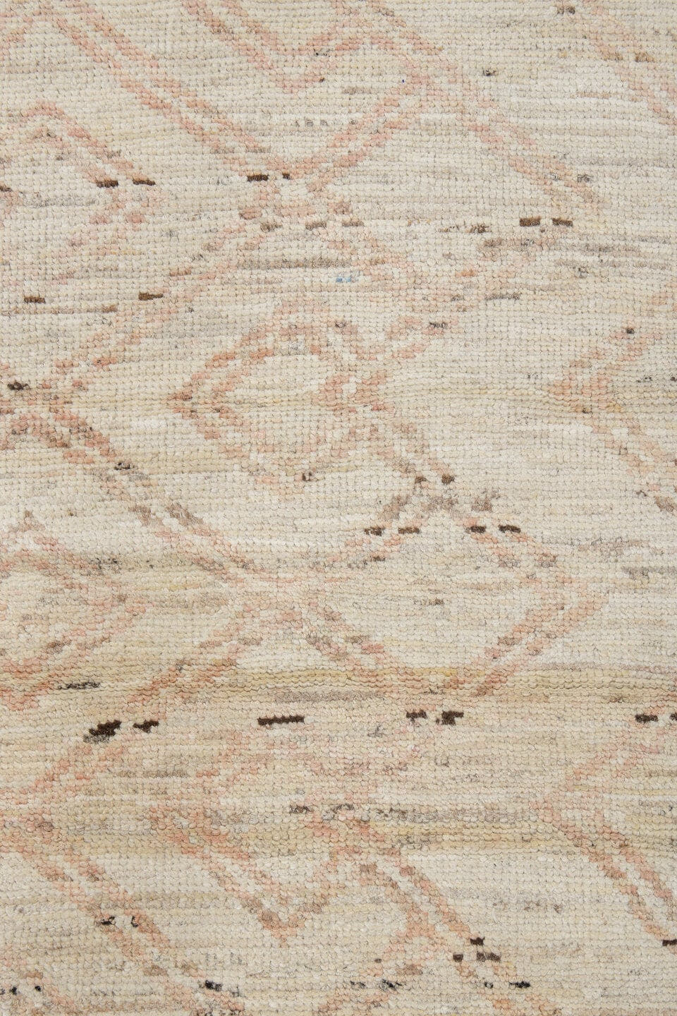 2' x 10' one-of-a-kind handmade vintage Tulu runner rug. Color palette: ivory, cream, blush, taupe, charcoal, pink, beige