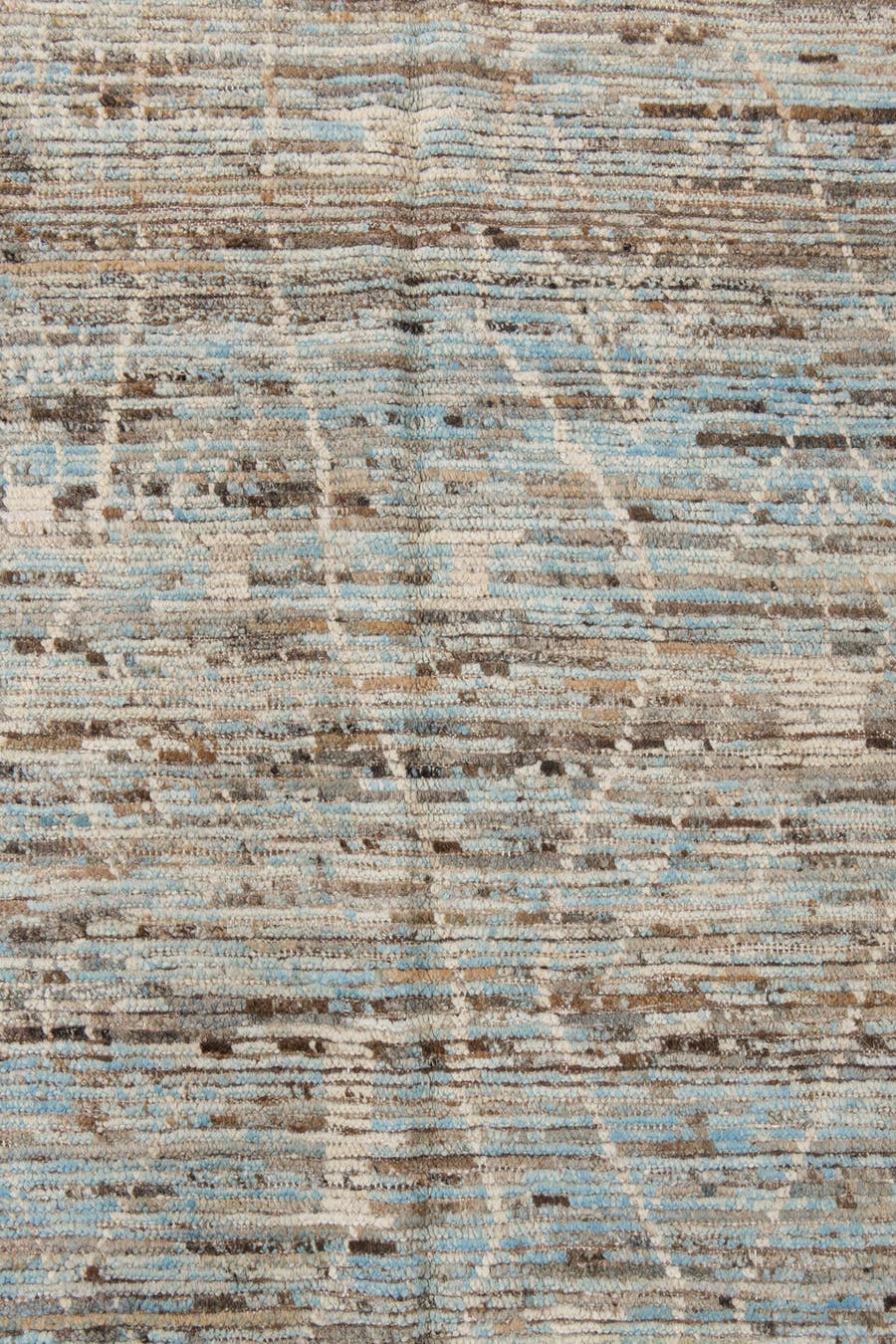 2' x 9' one-of-a-kind handmade vintage Tulu runner rug. Color palette: ivory, taupe, light blue, gray, cream, beige