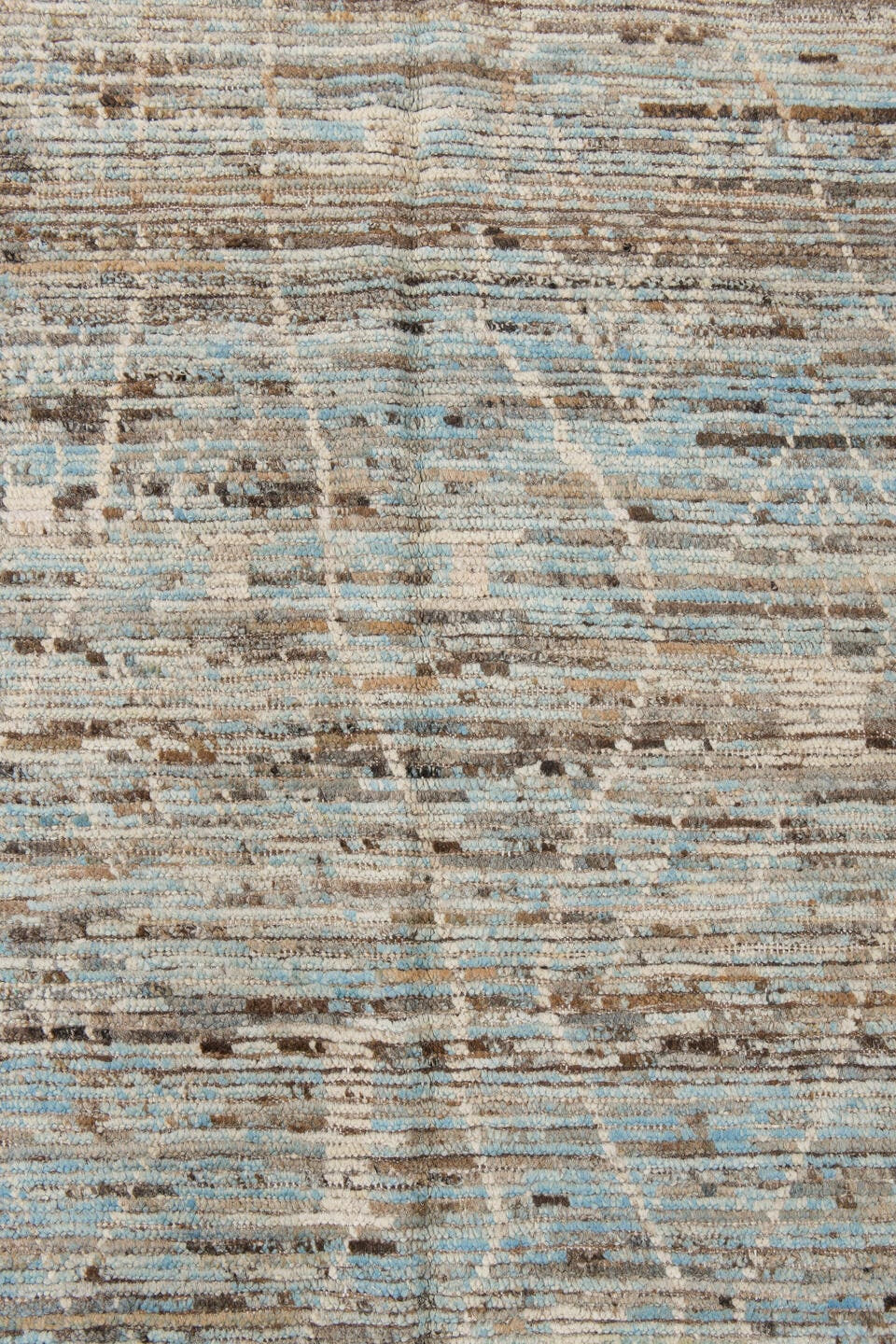 2' x 9' one-of-a-kind handmade vintage Tulu runner rug. Color palette: ivory, taupe, light blue, gray, cream, beige