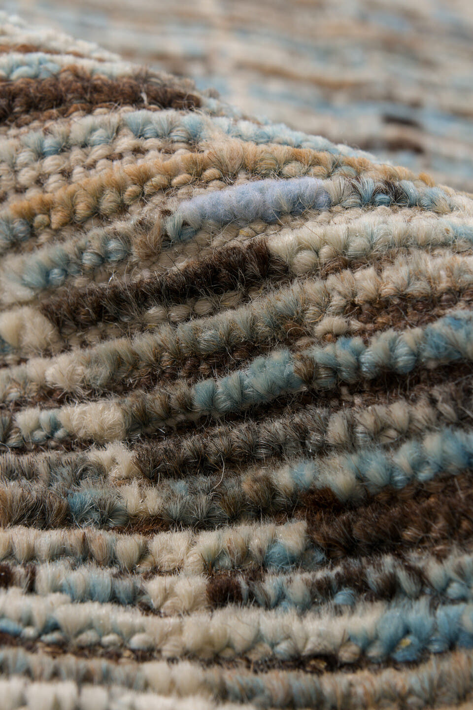 2' x 9' one-of-a-kind handmade vintage Tulu runner rug. Color palette: ivory, taupe, light blue, gray, cream, beige