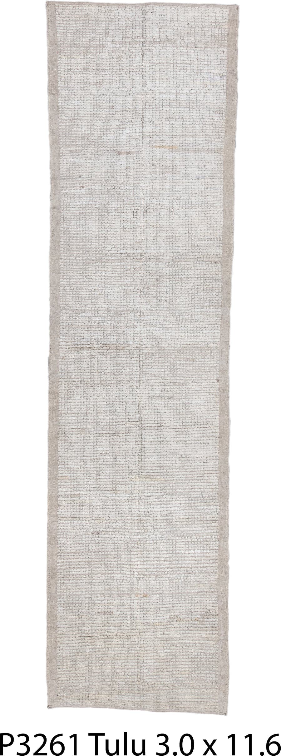 3' x 11' one-of-a-kind handmade vintage Tulu runner rug. Color palette: ivory, beige, taupe, cream, gray