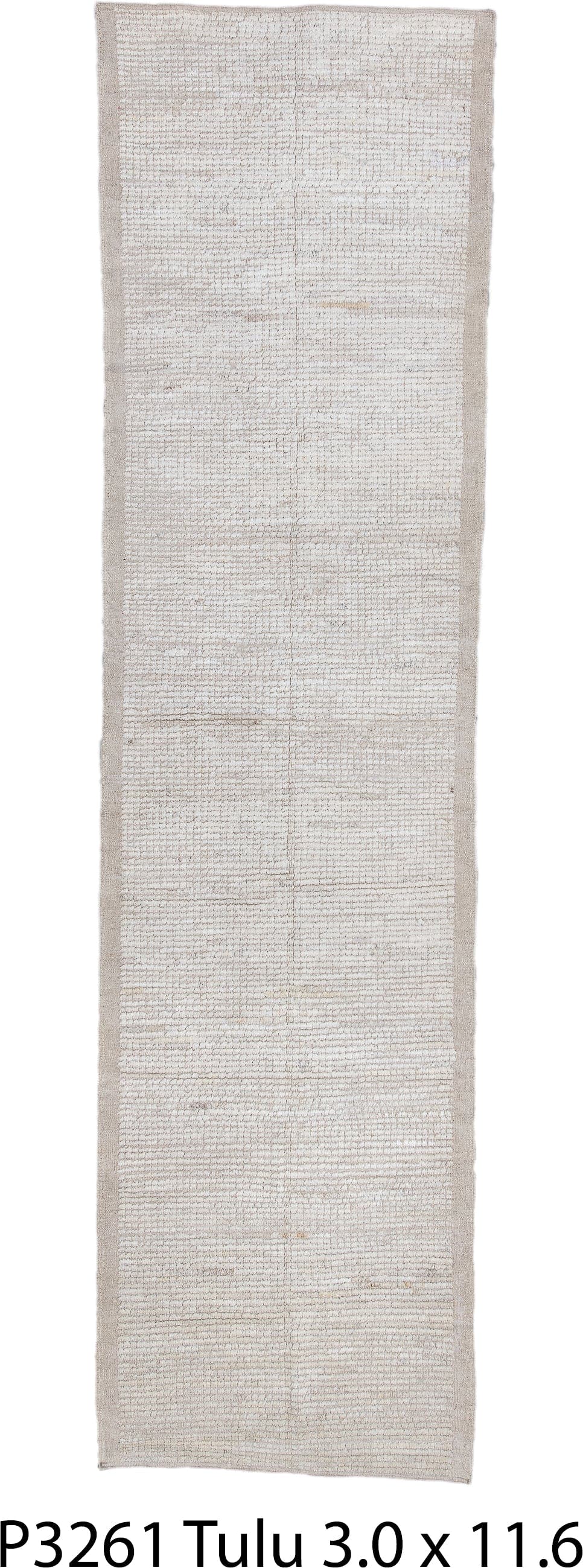 3' x 11' one-of-a-kind handmade vintage Tulu runner rug. Color palette: ivory, beige, taupe, cream, gray