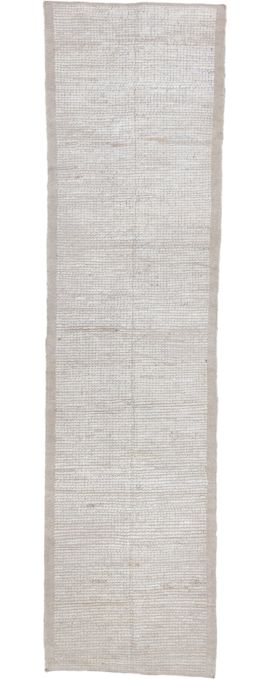 3' x 11' one-of-a-kind handmade vintage Tulu runner rug. Color palette: ivory, beige, taupe, cream, gray