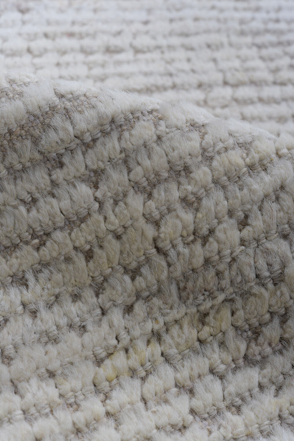 3' x 11' one-of-a-kind handmade vintage Tulu runner rug. Color palette: ivory, beige, taupe, cream, gray