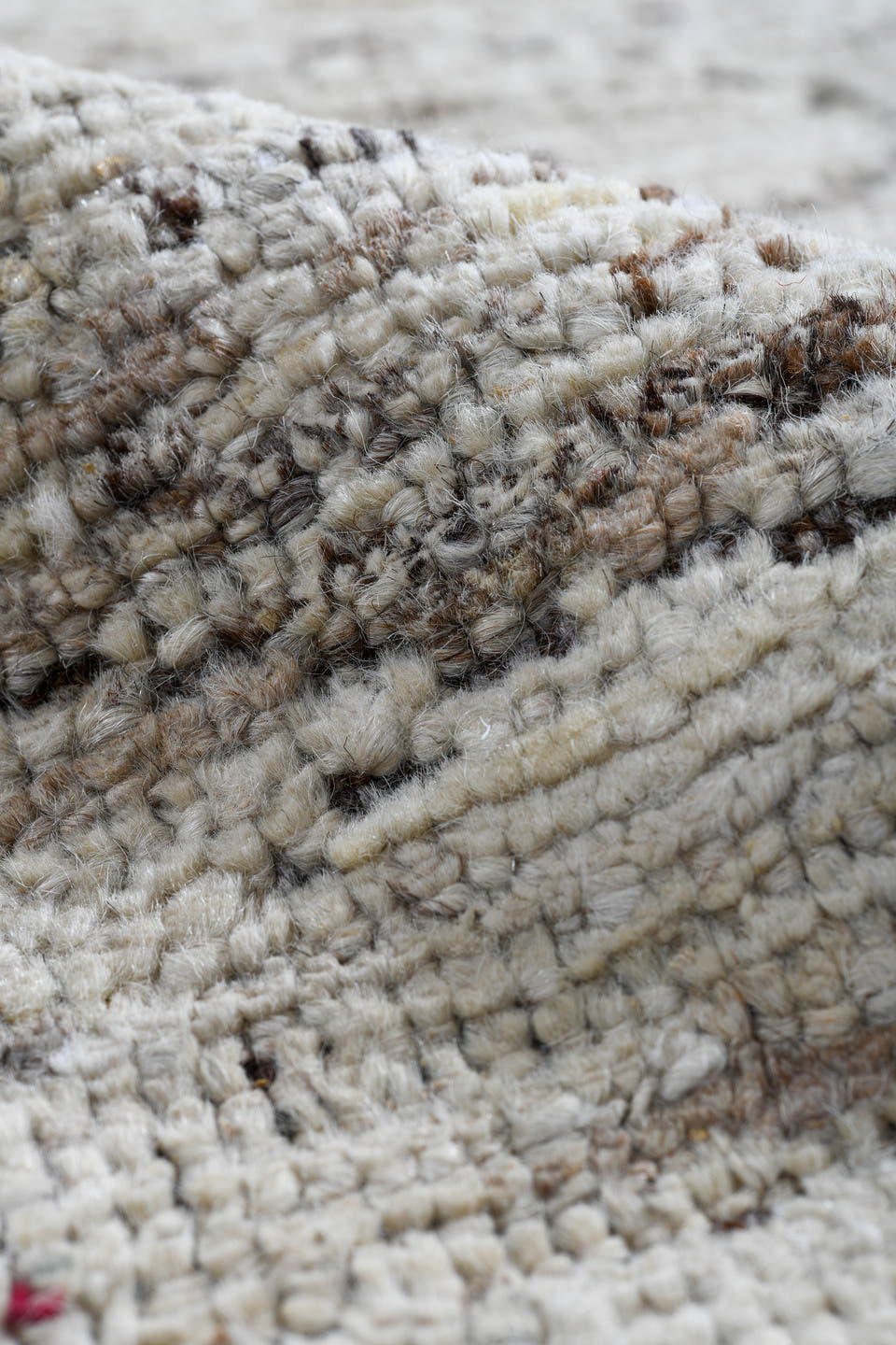 2' x 9' one-of-a-kind handmade vintage Tulu runner rug. Color palette: ivory, taupe, brown, gray, beige