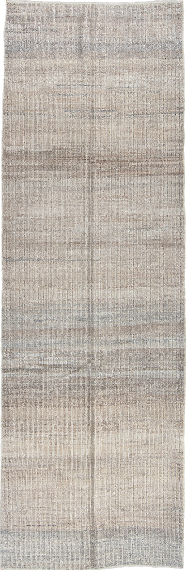 3' x 9' one-of-a-kind handmade vintage Tulu runner rug. Color palette: black, dark gray, dim gray, gainsboro, gray