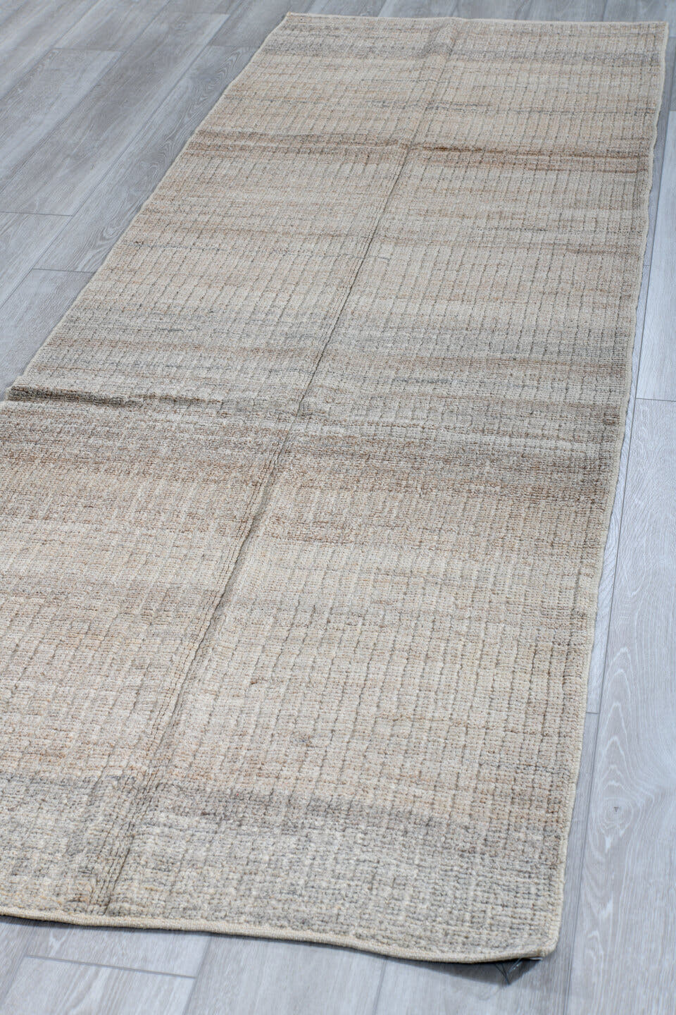 3' x 9' one-of-a-kind handmade vintage Tulu runner rug. Color palette: ivory, taupe, light_gray, beige, greige, gray