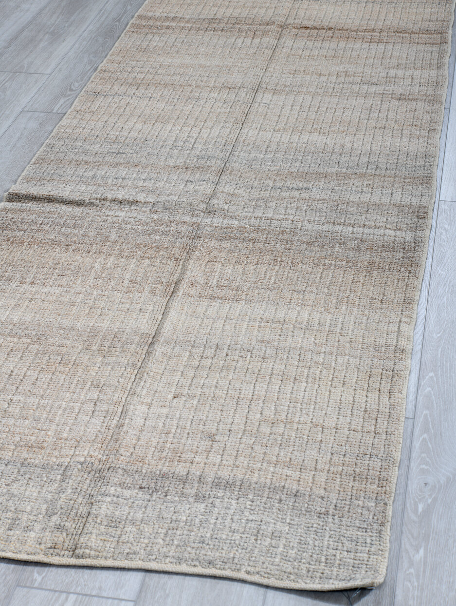 3' x 9' one-of-a-kind handmade vintage Tulu runner rug. Color palette: black, dark gray, dim gray, gainsboro, gray